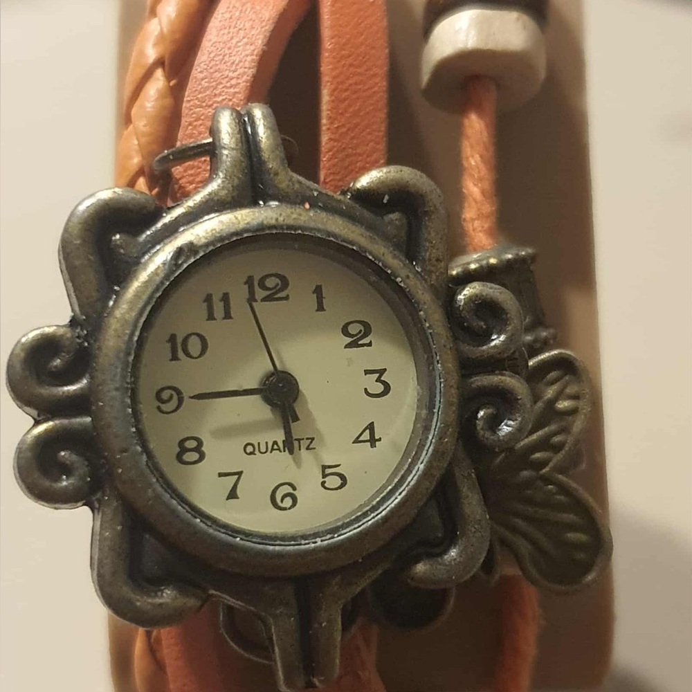 🦋10/$20🦋 Bronze/Orange Leather Beaded Charm Women's Watch